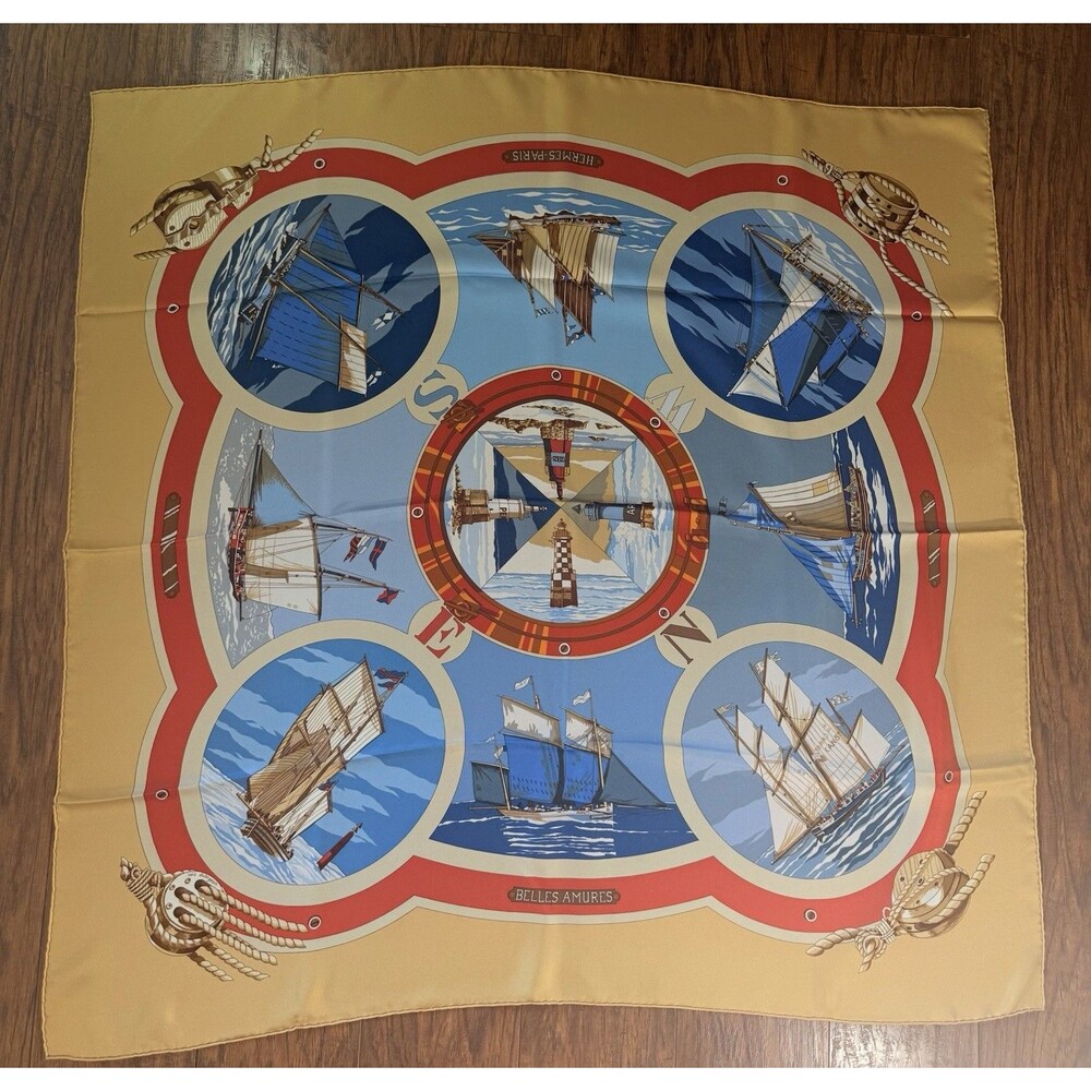 Hermes Belles Amures 90cm Nautical Sailboat Silk Scarf - Picture 3 of 9